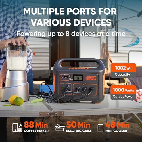 Jackery Solar Generator 1000, 1002Wh Capacity with 2xSolarSaga 100W Solar Panels, 3x1000W AC Outlets, Portable Power Station Ideal for Home Backup, Emergency, RV Outdoor Camping Black, Orange