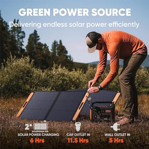 Jackery Solar Generator 1000, 1002Wh Capacity with 2xSolarSaga 100W Solar Panels, 3x1000W AC Outlets, Portable Power Station Ideal for Home Backup, Emergency, RV Outdoor Camping Black, Orange