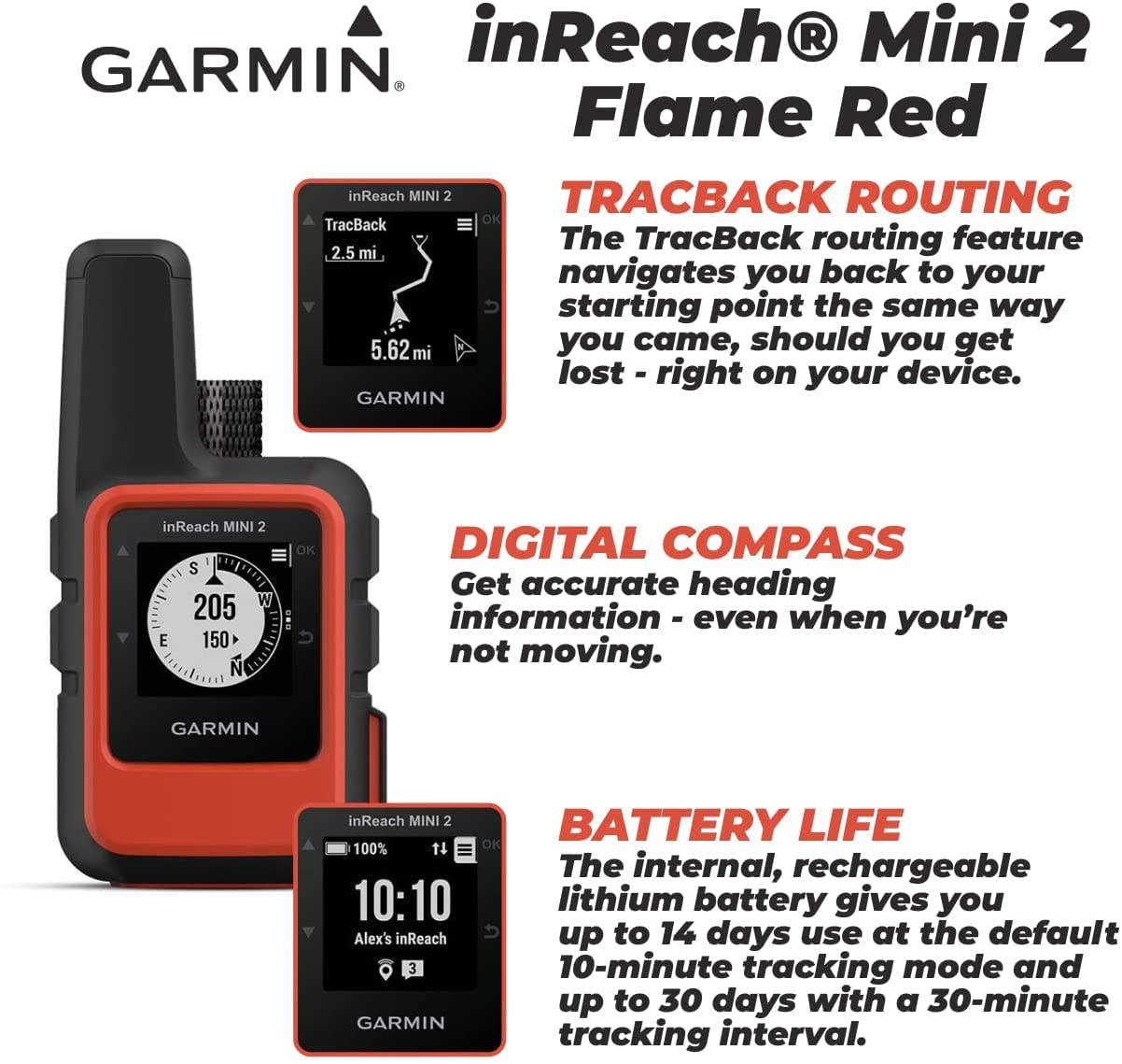 Garmin inReach Mini 2 Lightweight and Compact Satellite Communicator, Hiking Handheld, Flame Red with Wearable4U 2 Pack Cases Black/Khaki Bundle