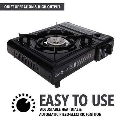 GAS ONE GS-3000 Portable Gas Stove with Carrying Case, 9,000 BTU, CSA Approved, Black, 11.2" H x 4.4" W x 13.5" L