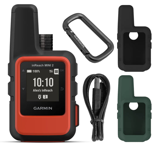 Garmin inReach Mini 2 Lightweight and Compact Satellite Communicator, Hiking Handheld, Flame Red with Wearable4U 2 Pack Cases Black/Khaki Bundle