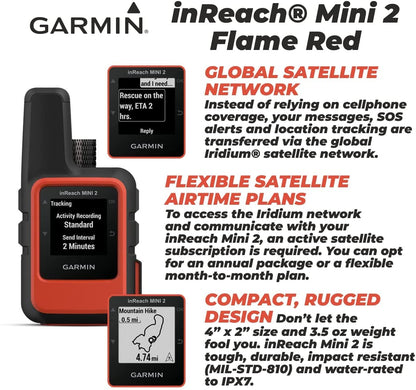 Garmin inReach Mini 2 Lightweight and Compact Satellite Communicator, Hiking Handheld, Flame Red with Wearable4U 2 Pack Cases Black/Khaki Bundle