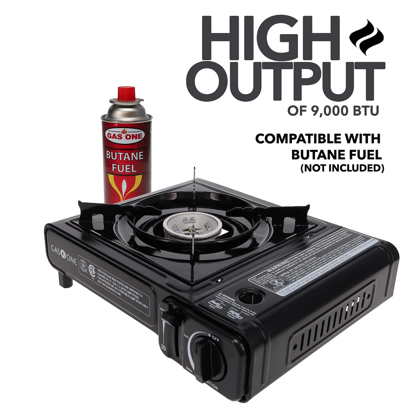 GAS ONE GS-3000 Portable Gas Stove with Carrying Case, 9,000 BTU, CSA Approved, Black, 11.2" H x 4.4" W x 13.5" L