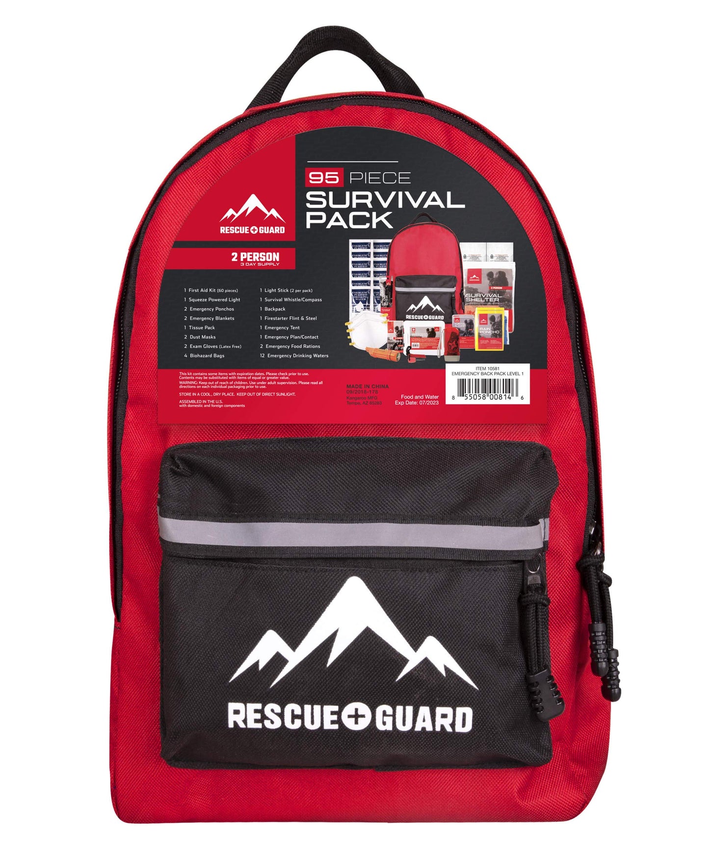 Rescue Guard 72 Hour Bug Out Bag Emergency Kit for 4 - Hurricane and Earthquake Survival Backpack (6 Days for 2, 72 Hours for 4)