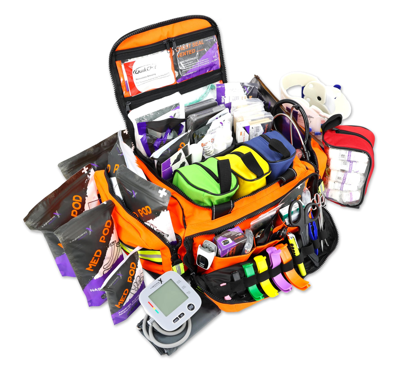 Lightning X Premium Pre-Filled Modular EMS/EMT Trauma Medical Bag | Fully Stocked First Responder Kit - Orange