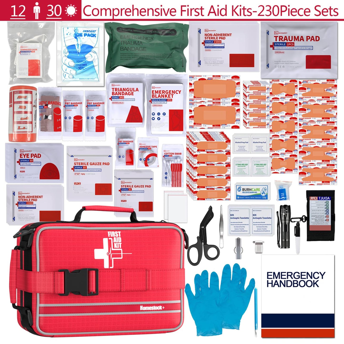 【2024 Upgrade】 Advanced First Aid Kit, Comprehensive Trauma First Aid Kits with Labelled Compartments for Cars, Home, Office, Backpacking, Camping, Traveling, and Cycling - 230 Piece